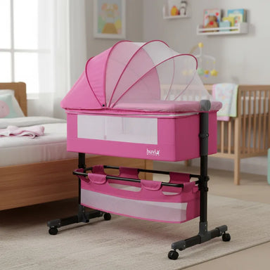 Cuna Colecho Cozy con Colchón Mosquitero y Canasto Rosa Huvi