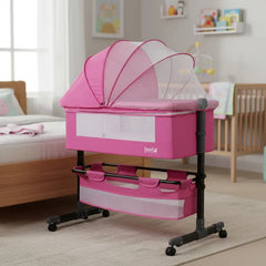 Cuna Colecho Cozy con Colchón Mosquitero y Canasto Rosa Huvi