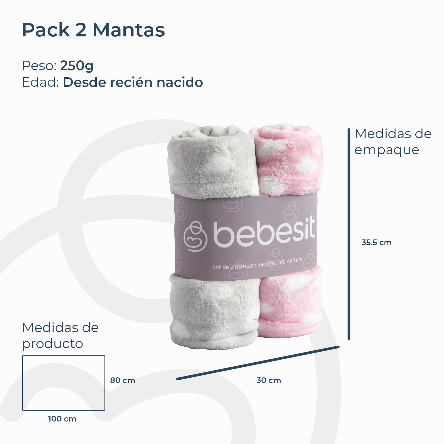 Pack 2 Mantas Bebe Hipoalergénica 100*80 cm Rosa Bebesit