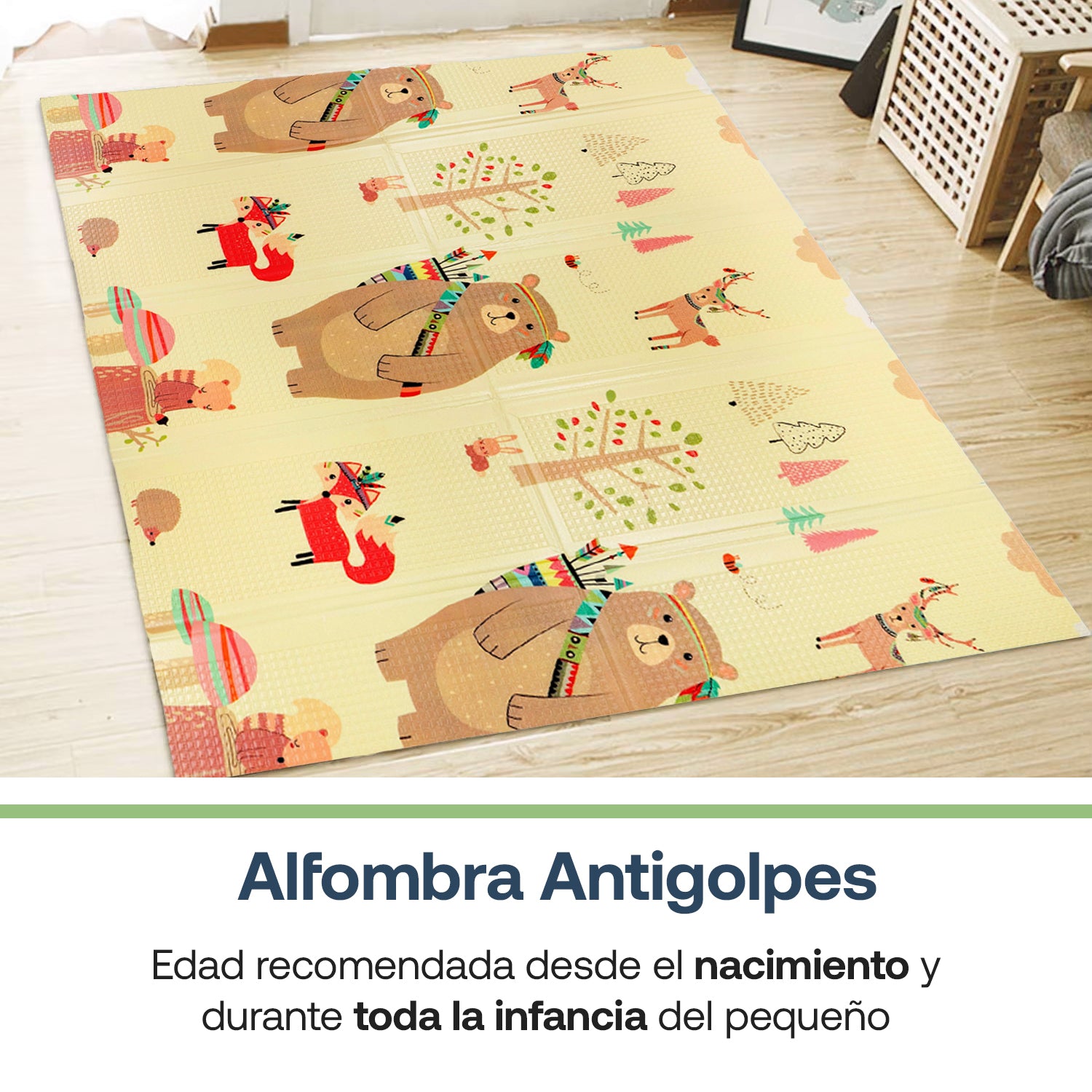 Alfombra Antigolpes Infantil Plegable con Bolso 180X120 Oso y Oceano