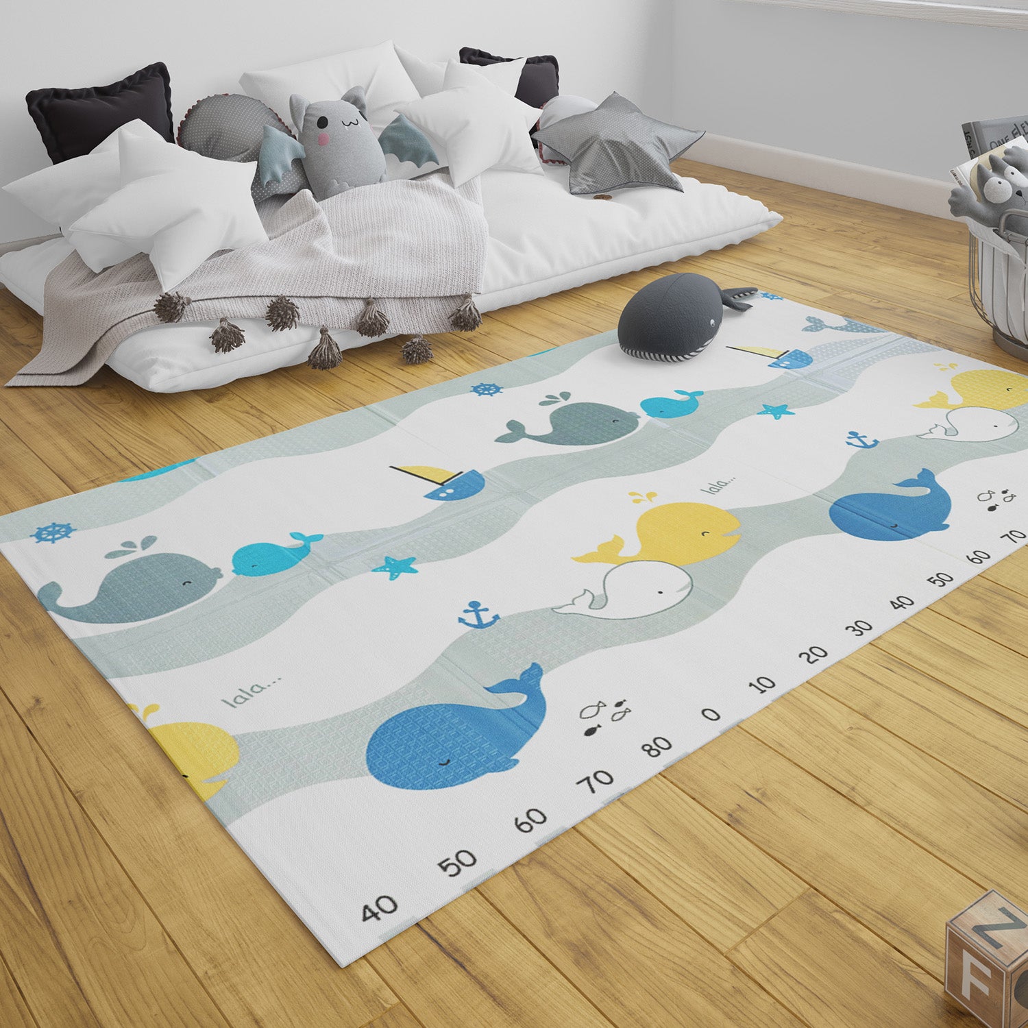 Alfombra Antigolpes Infantil Plegable con Bolso 180X120 Oso y Oceano