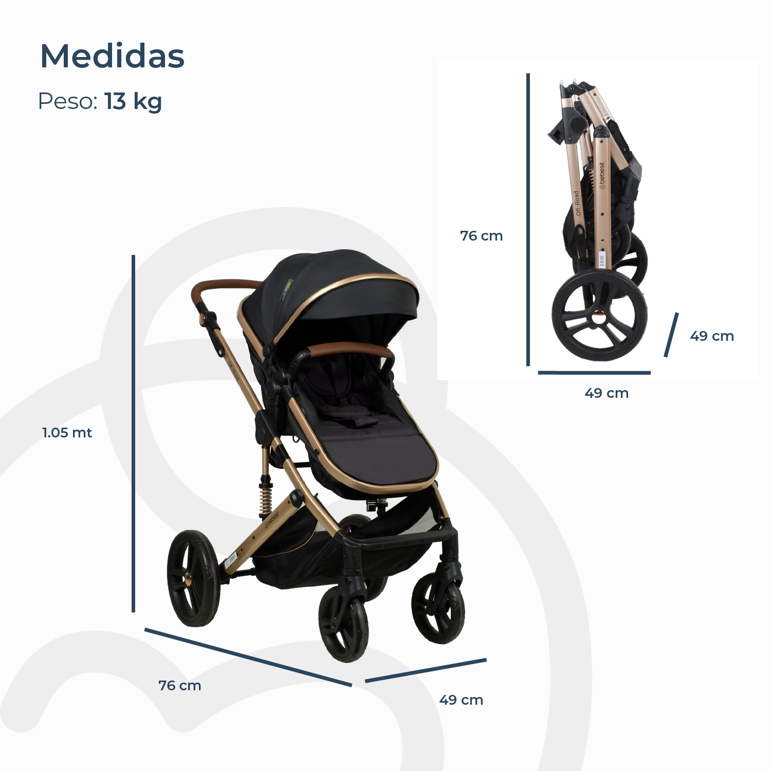 Coche Cuna Travel System Offroad Negro