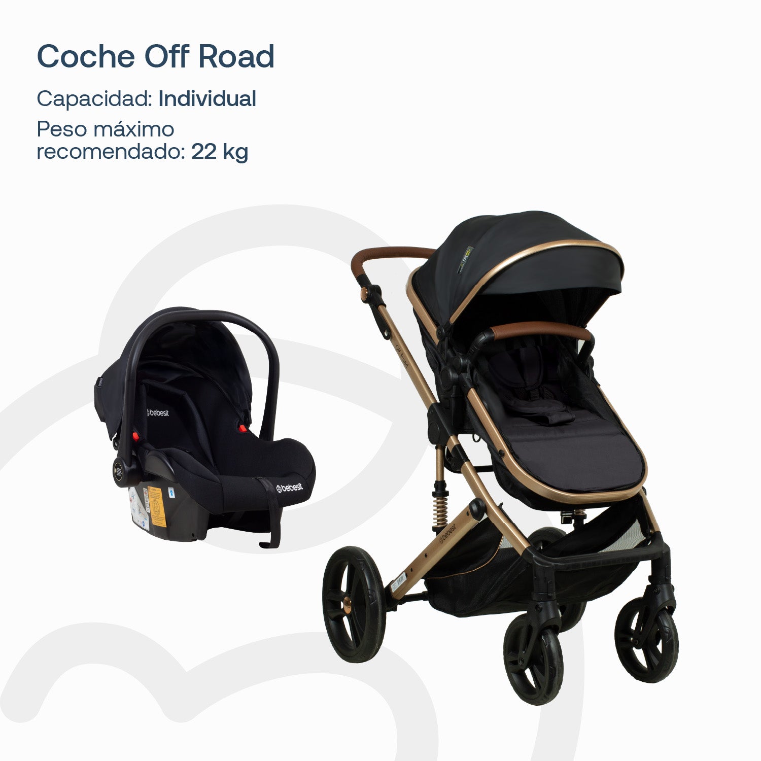 Coche Cuna Travel System Offroad Negro