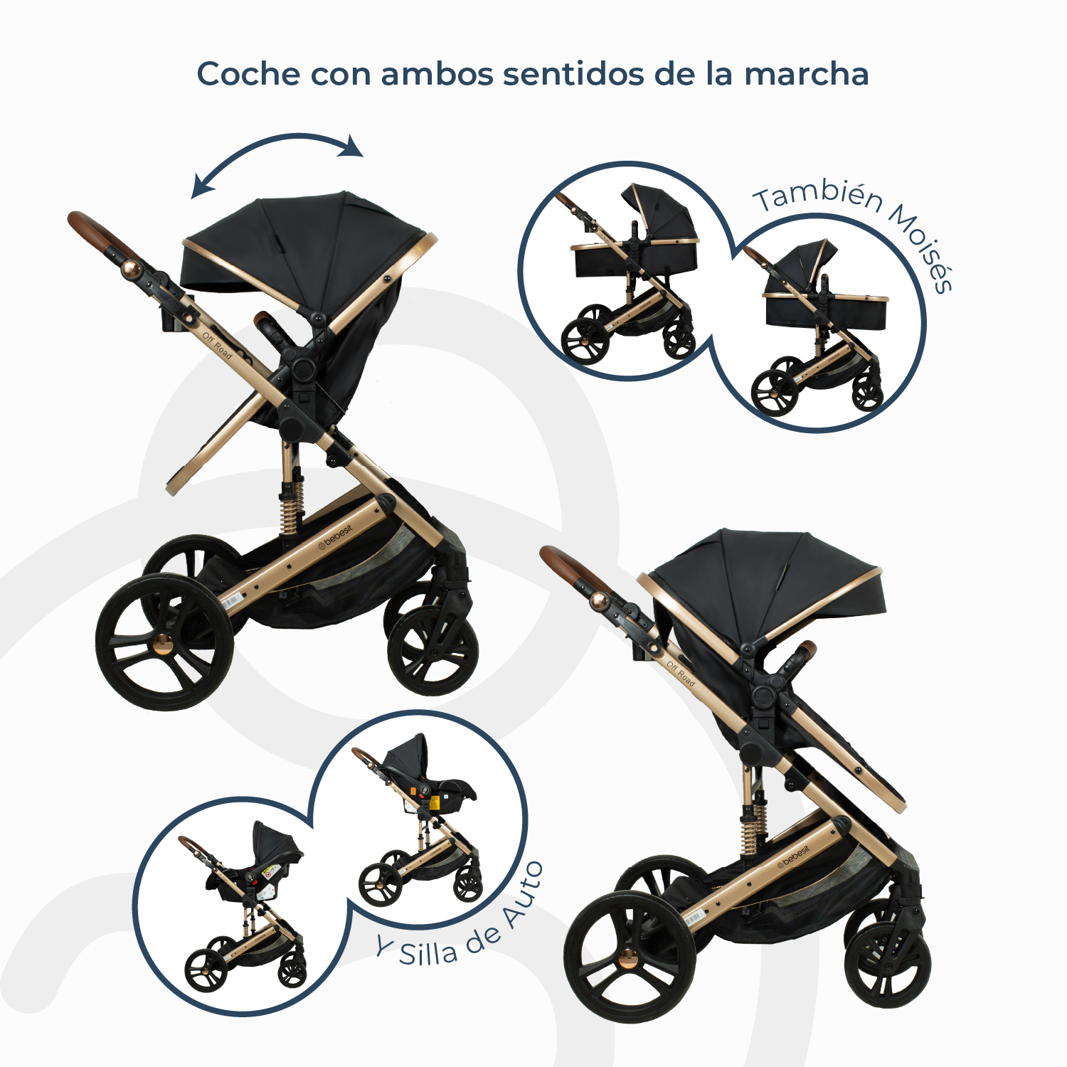 Coche Cuna Travel System Offroad Negro