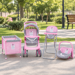 Juguete Muñeca Coche travel con cuna flores