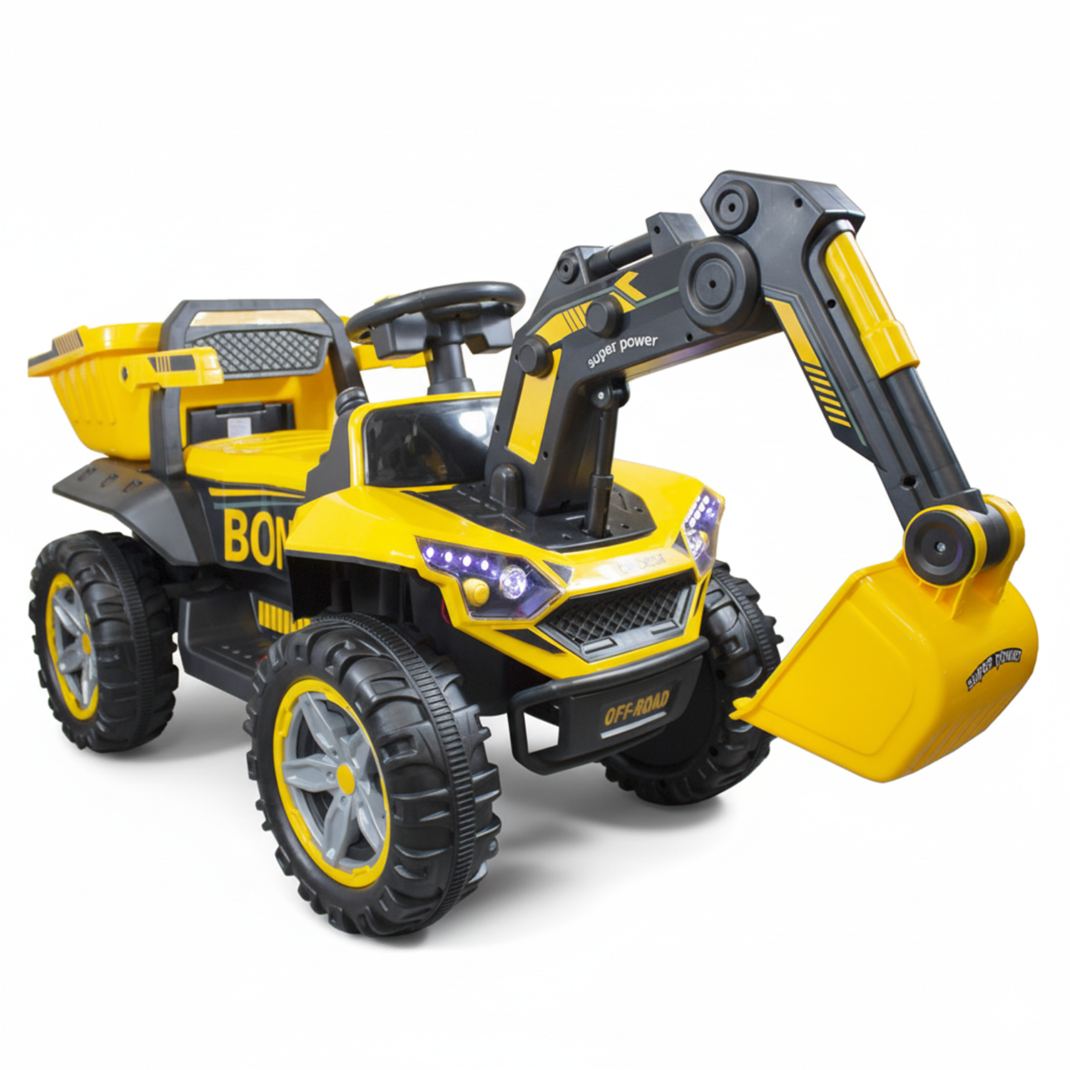 Camión Eléctrico Retroexcavadora Todoterreno Infantil Amarillo