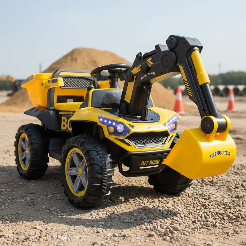 Camión Eléctrico Retroexcavadora Todoterreno Infantil Amarillo