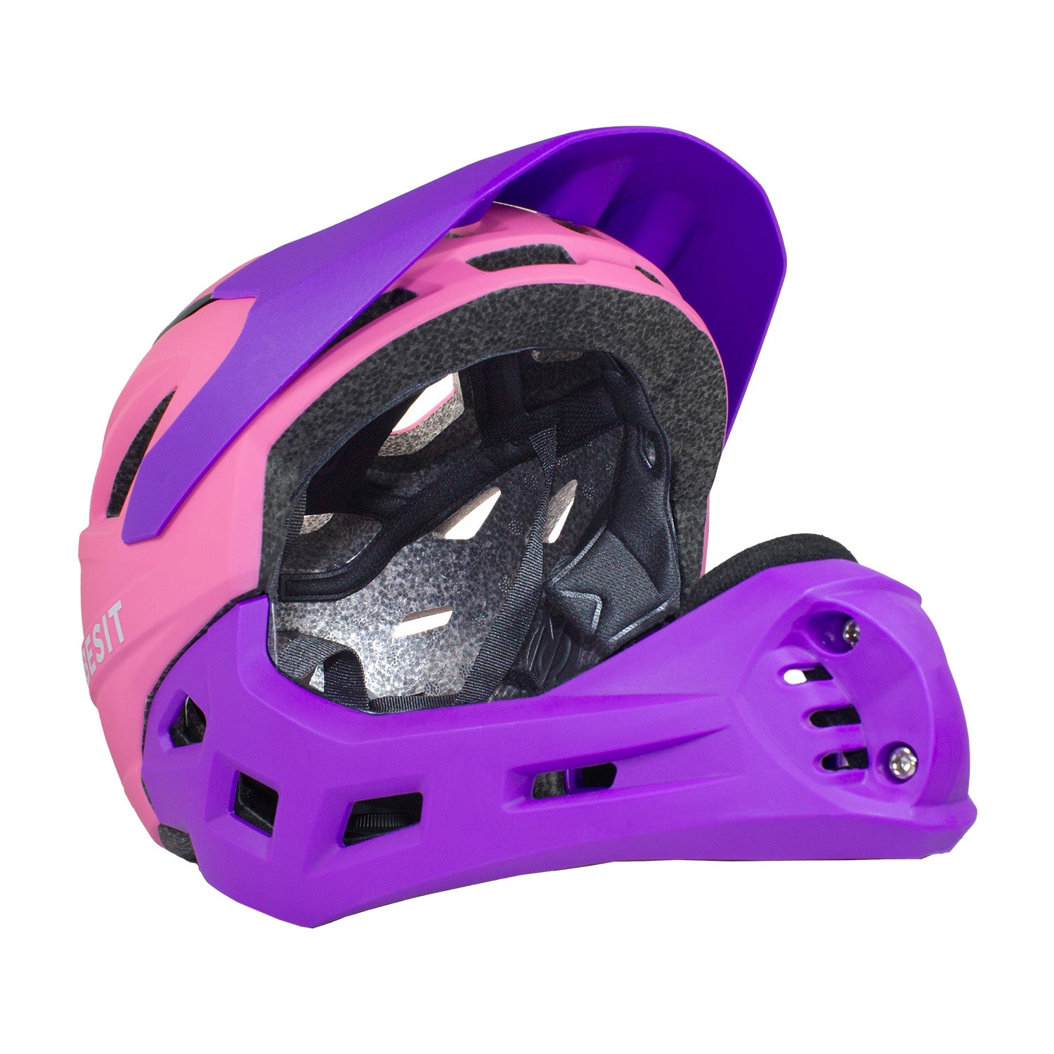 Casco Integral Bici Cross Rejilla Desmontable Rosado Morado