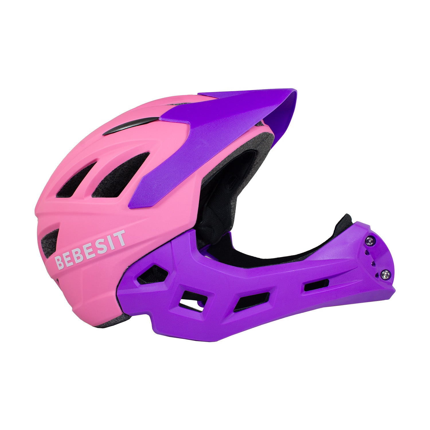 Casco Integral Bici Cross Rejilla Desmontable Rosado Morado