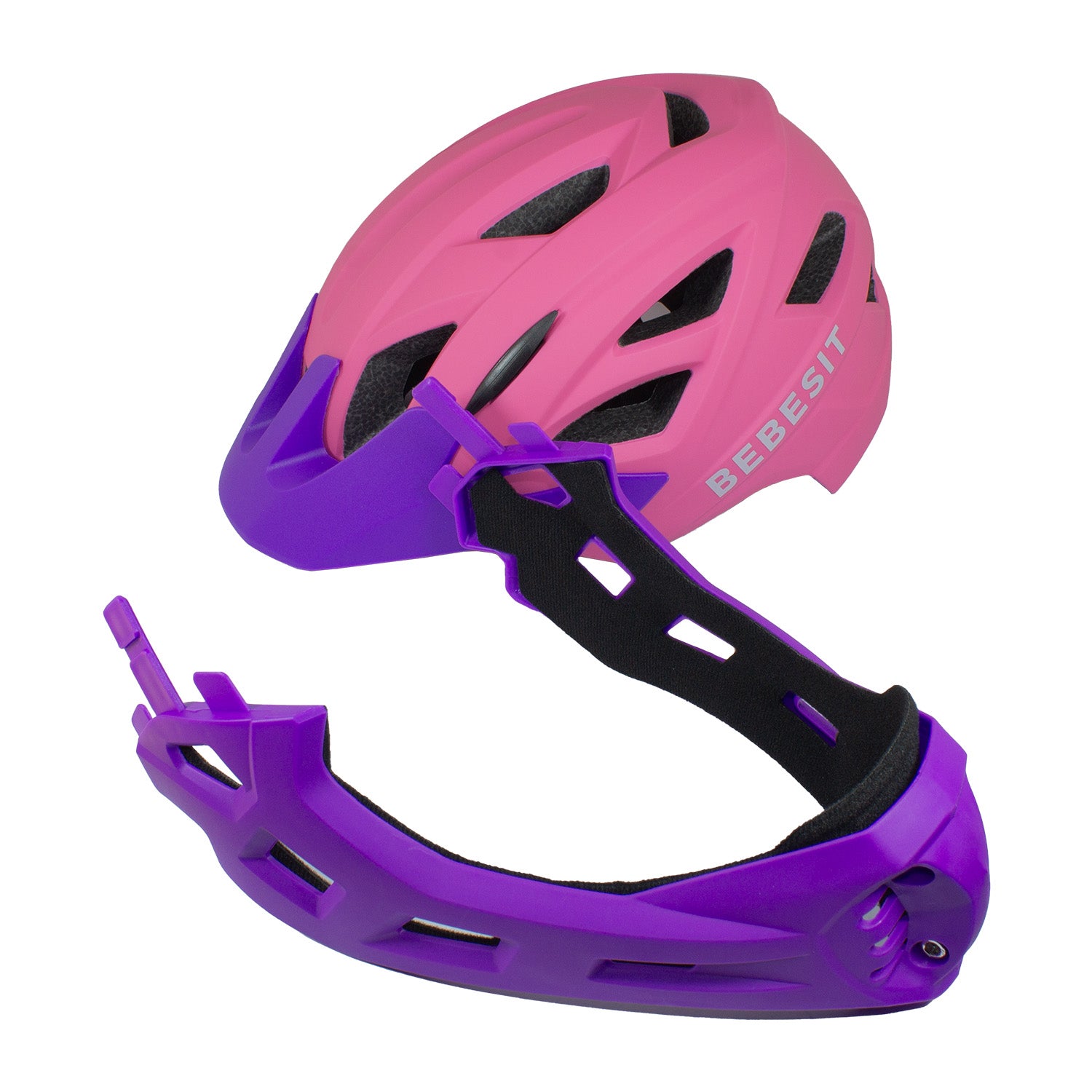 Casco Integral Bici Cross Rejilla Desmontable Rosado Morado