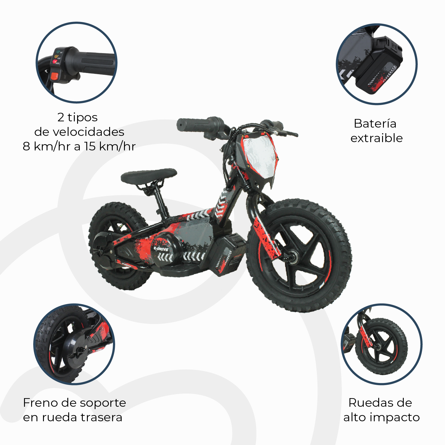 Bicicleta Moto Eléctrica E-Bike BeRide Aro 12 Roja