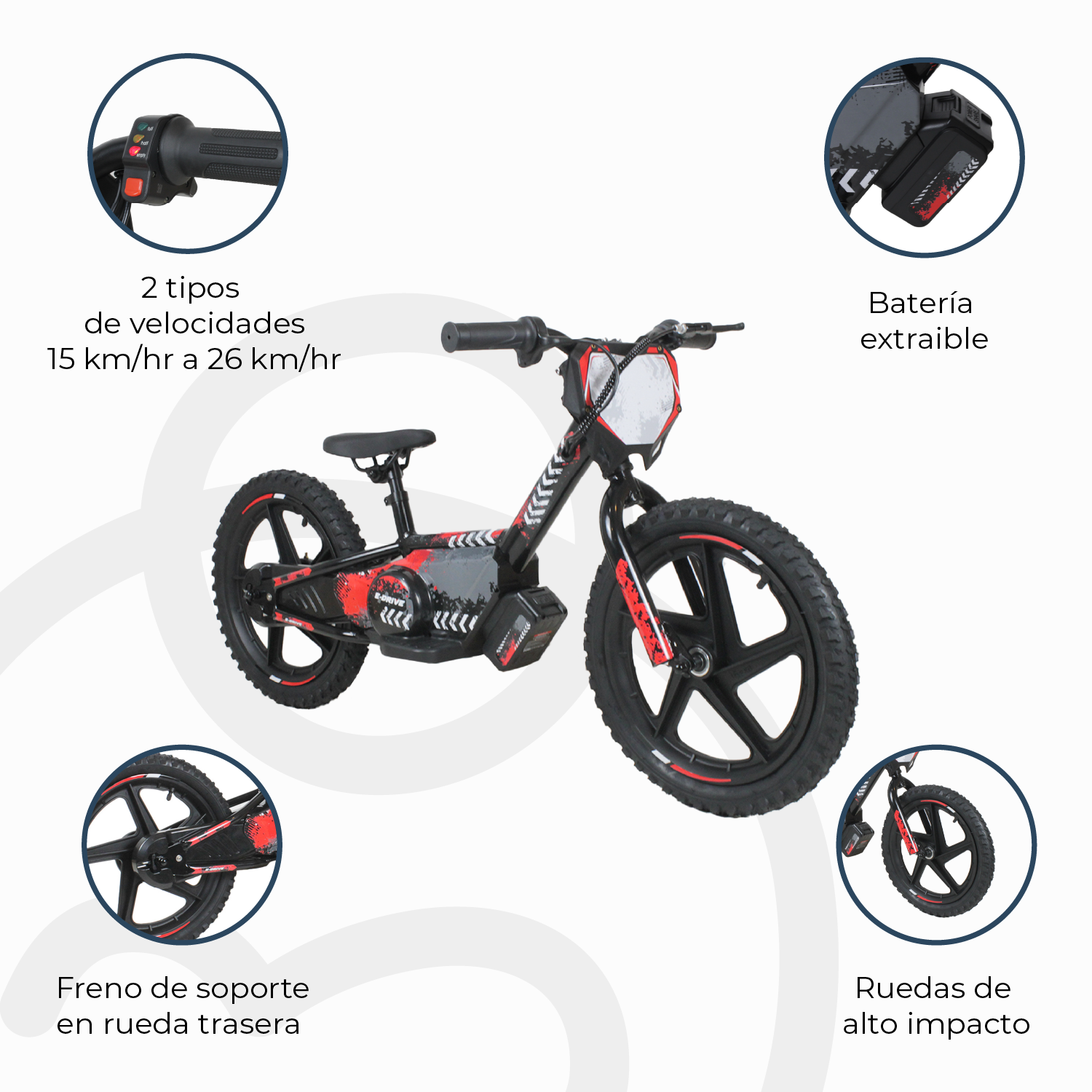 Bicicleta Moto Eléctrica E-Bike BeRide Aro 16 Roja