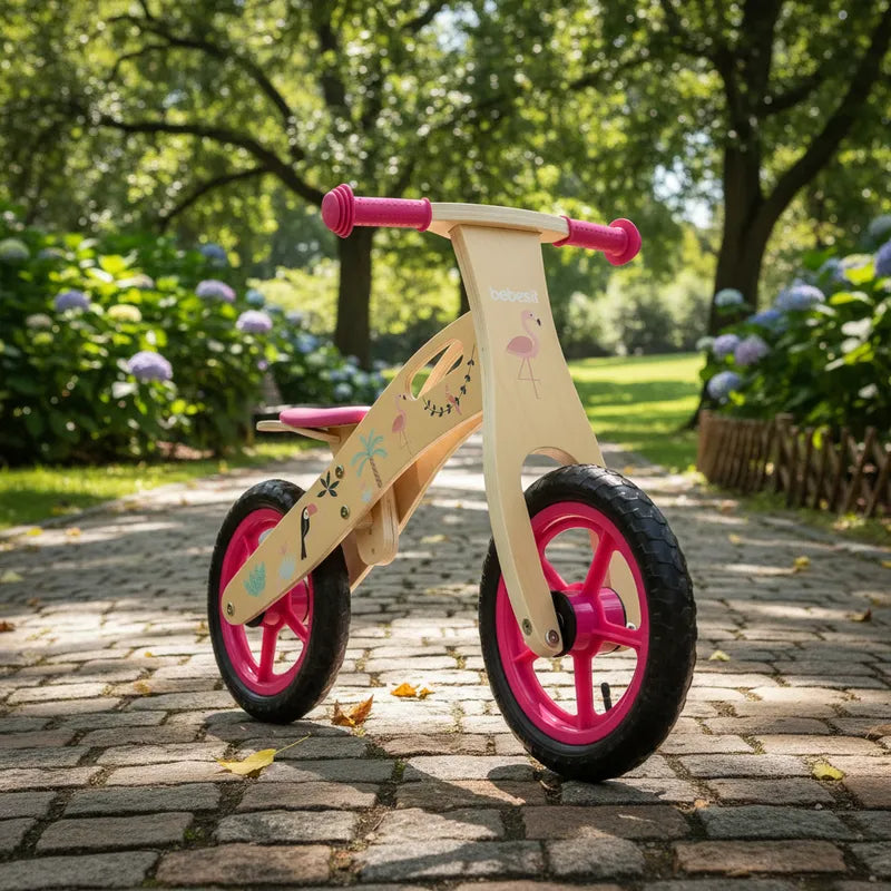 Balance Bike Bicicleta de Equilibrio Aprendizaje Madera Flamenco Rosa