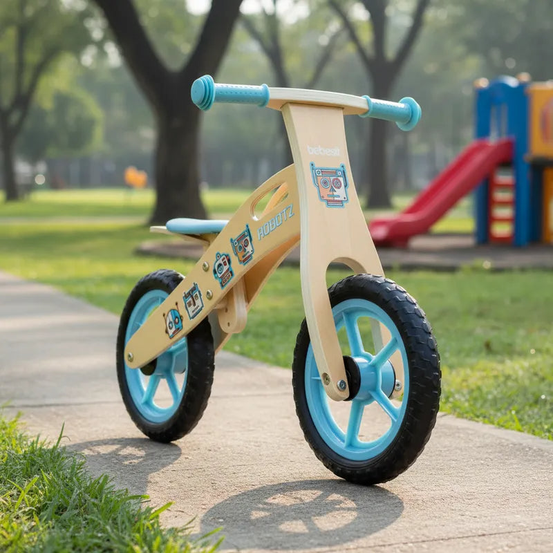 Balance Bike Bicicleta de Equilibrio Aprendizaje Madera Robot Celeste