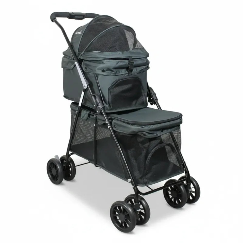 Coche Mascotas DuoPet Doble Gris