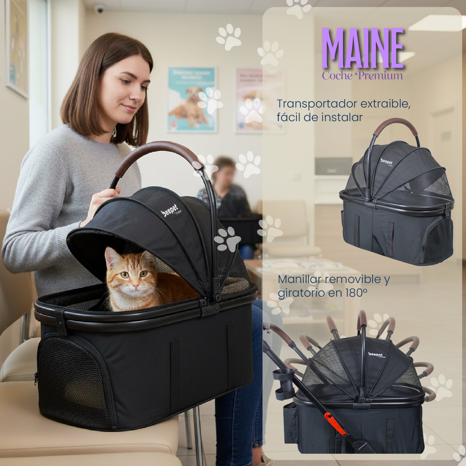 Coche para Mascotas Premium Maine Negro