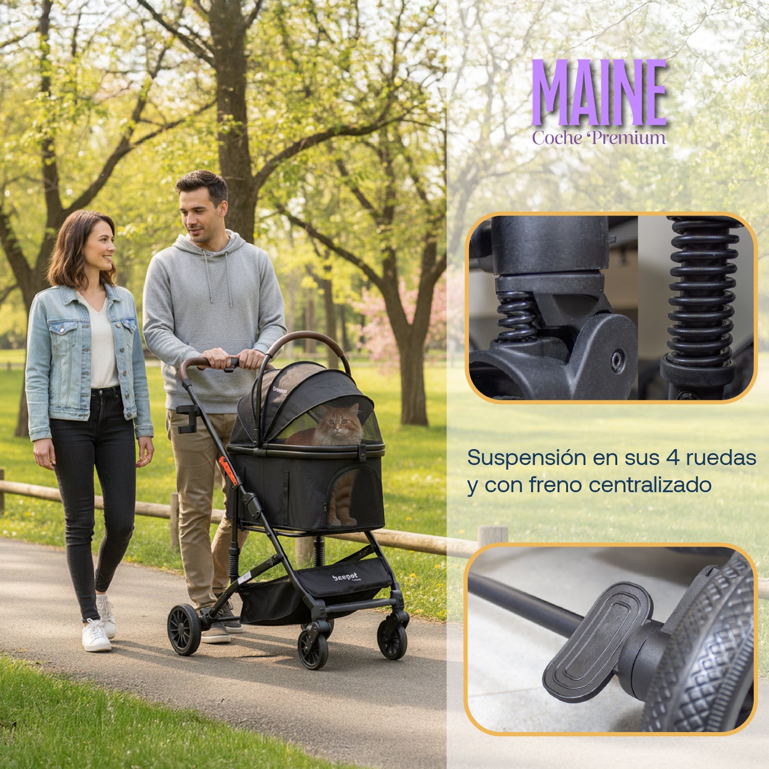 Coche para Mascotas Premium Maine Negro