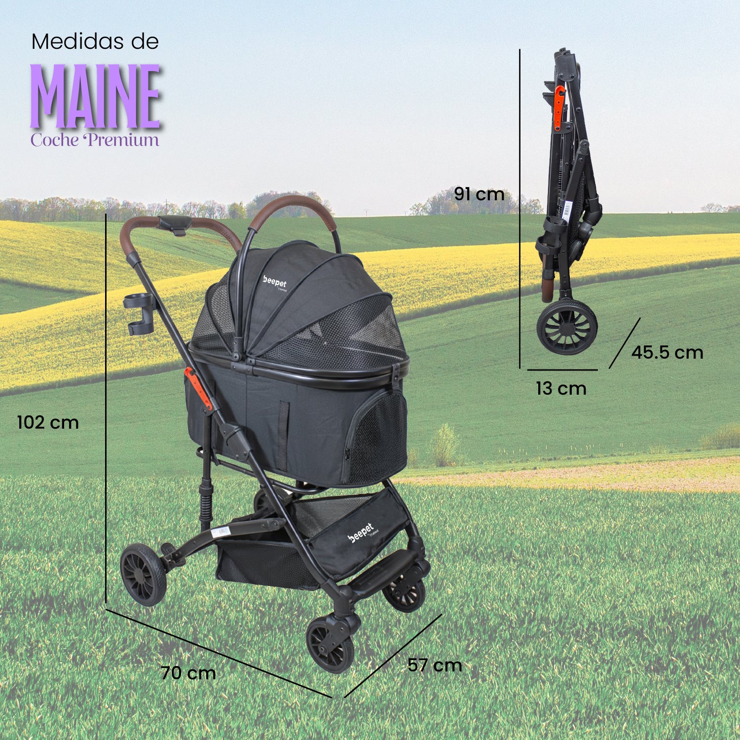 Coche para Mascotas Premium Maine Negro
