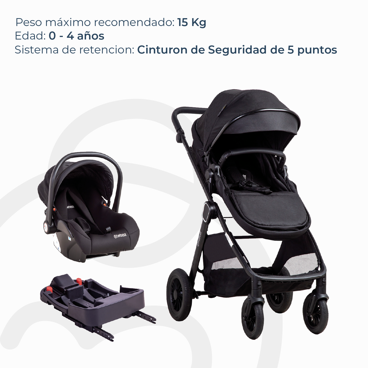Coche Cuna Travel System Isofix Sunset Premium Negro Bebesit