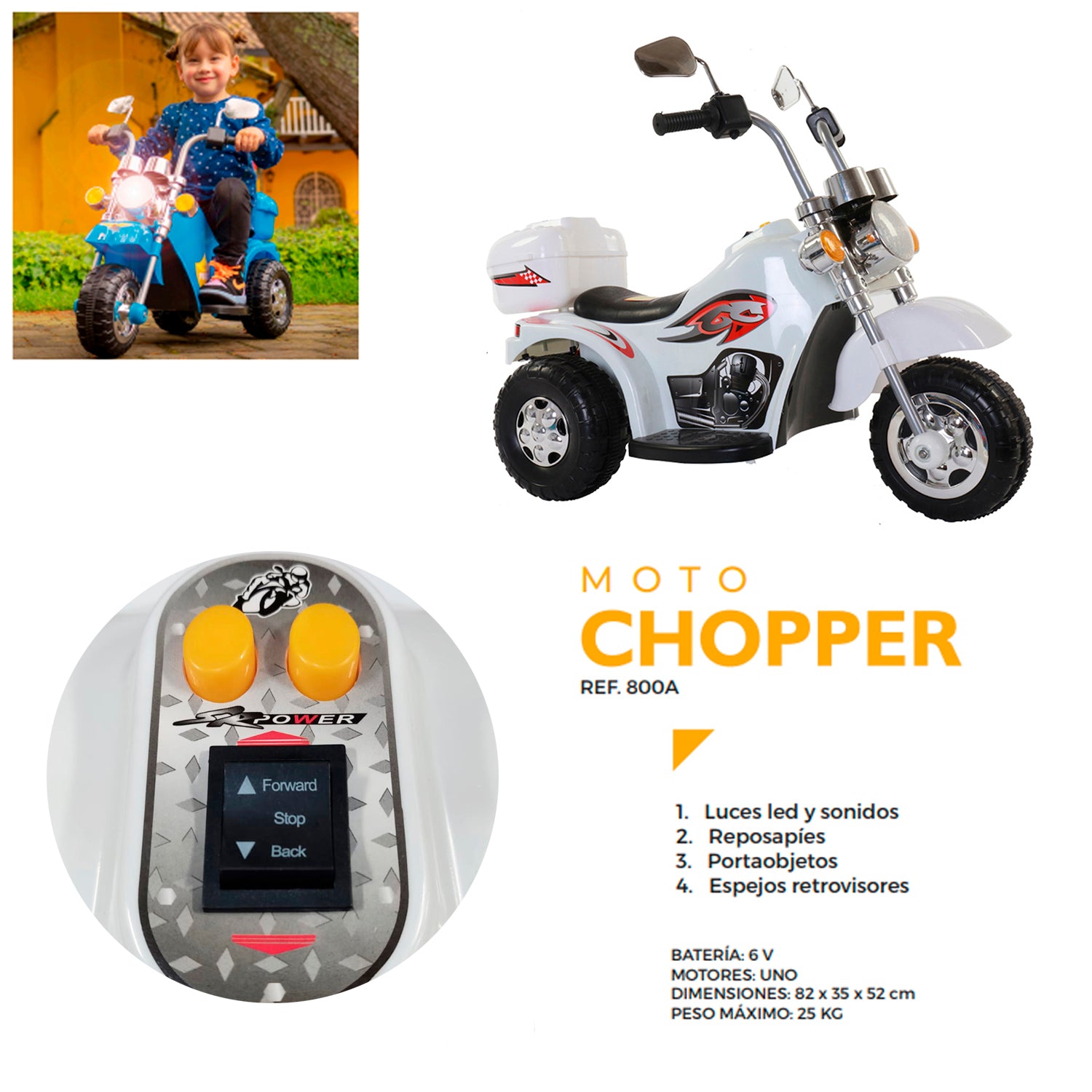 Moto Eléctrica Chopper Blanco Bebesit