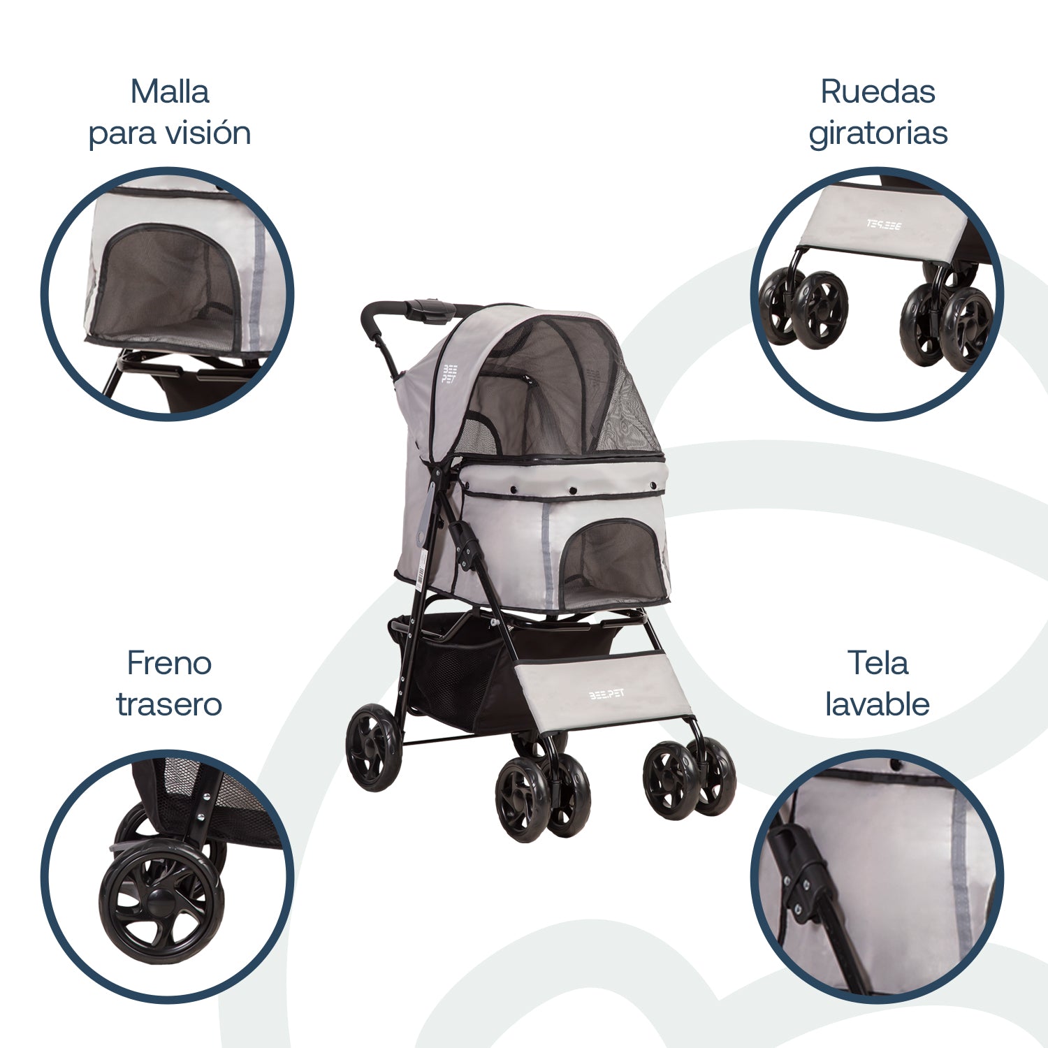 Coche Mascotas Plegable Pro Perro Gato Gris BeePet  by Bebesit