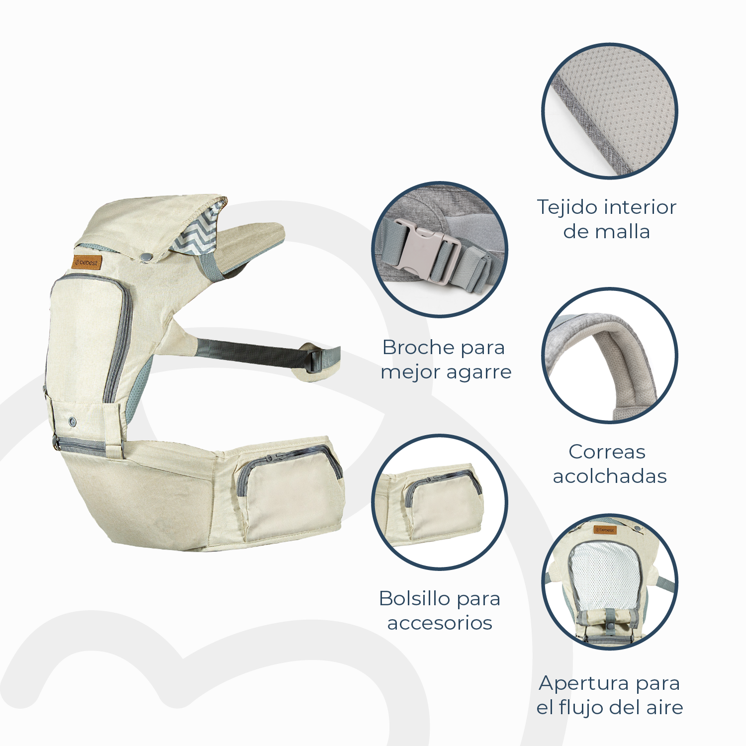 Porta Bebe Arnés con asiento cuidados cadera Hip Seat Beige