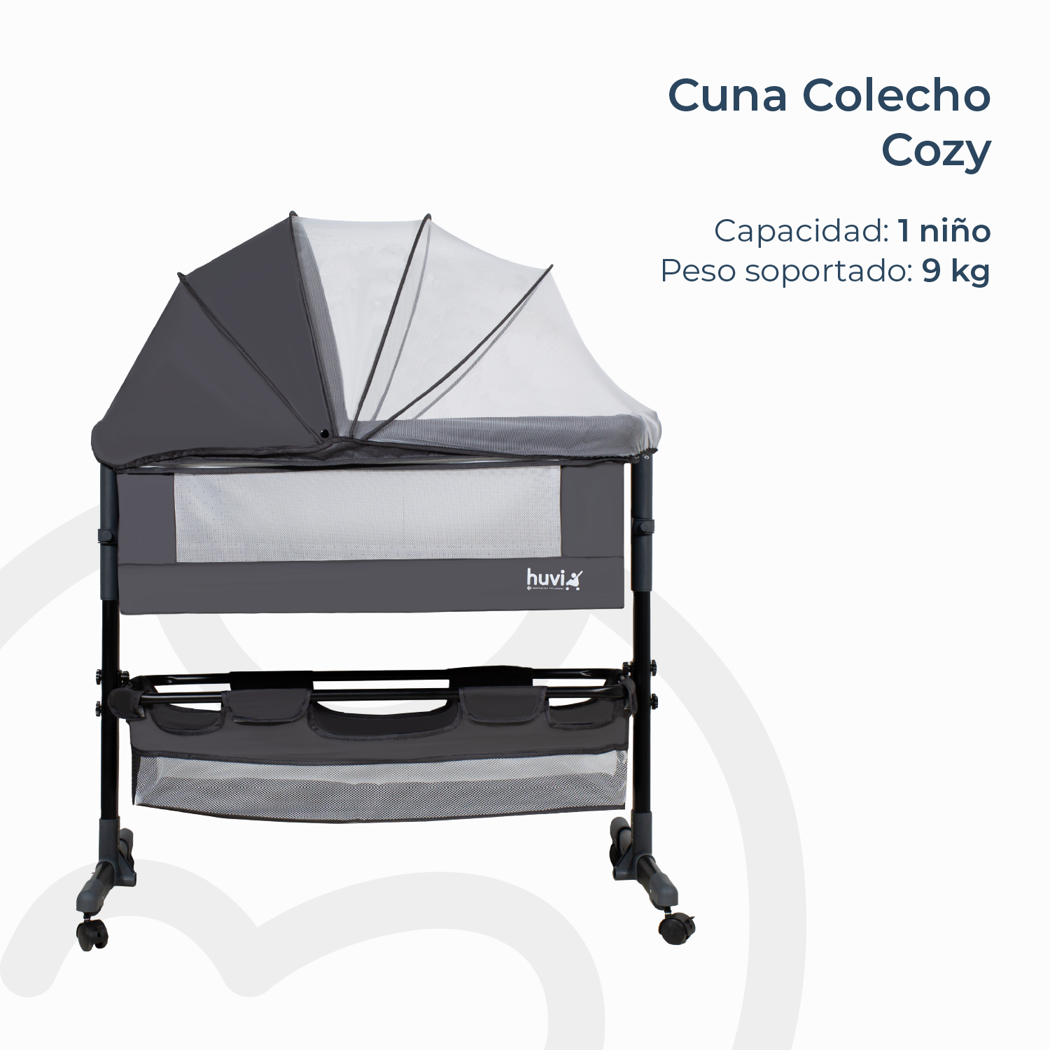 Cuna Colecho Cozy con Colchón Mosquitero y Canasto Negro Huvi