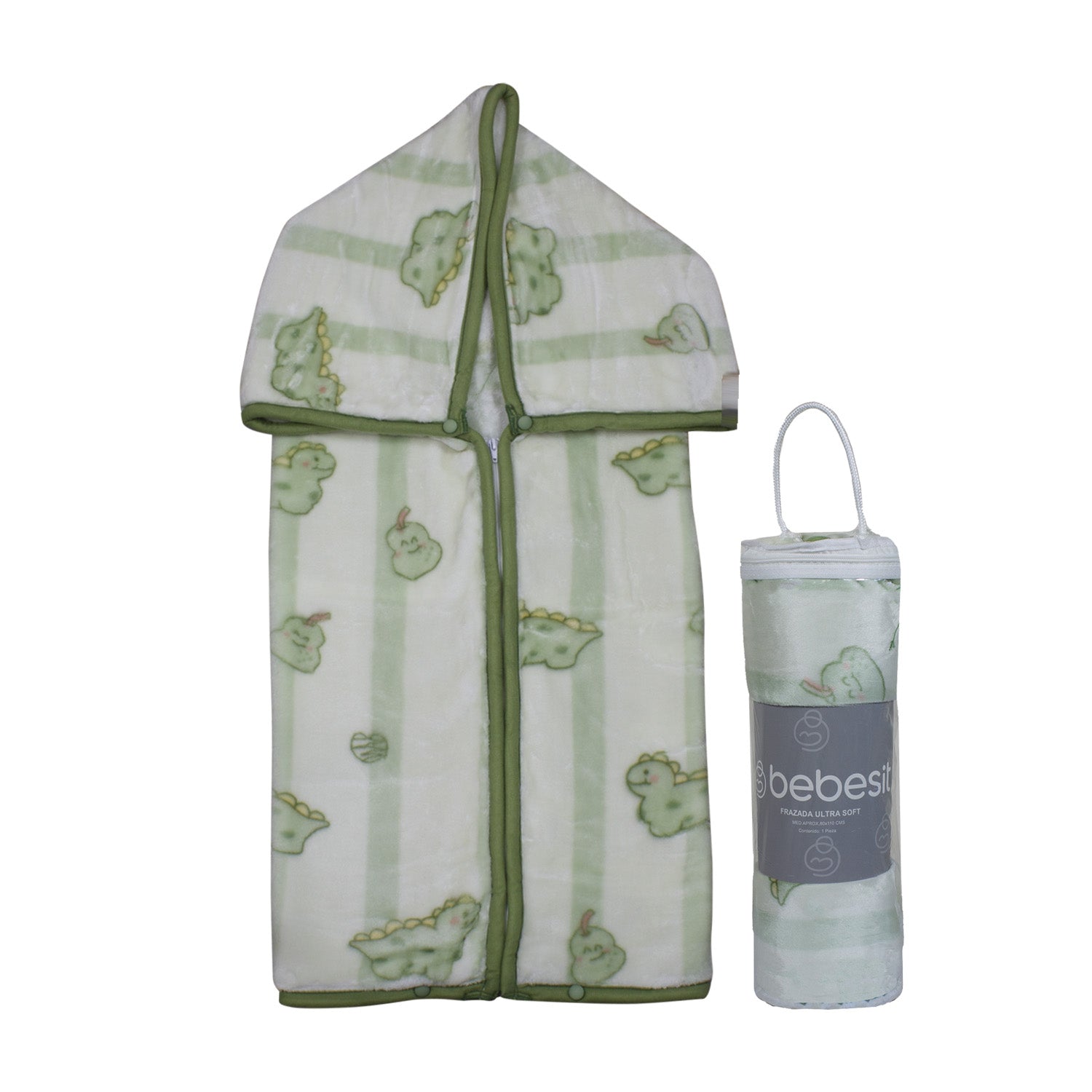 Saco con Broche Ultra Soft Dino 80x110cm Verde Bebesit