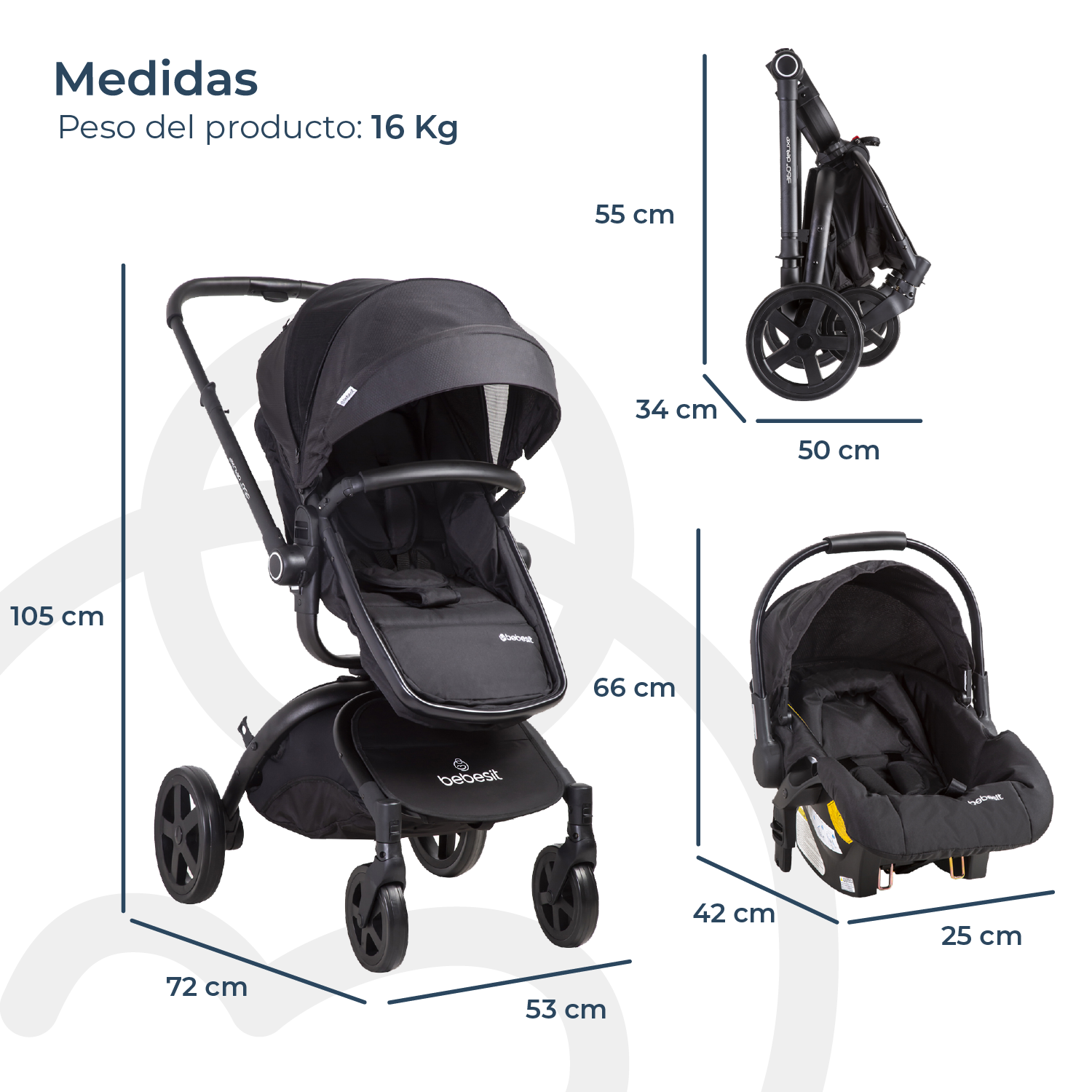 Coche Cuna travel system Deluxe 360° SX  Negro