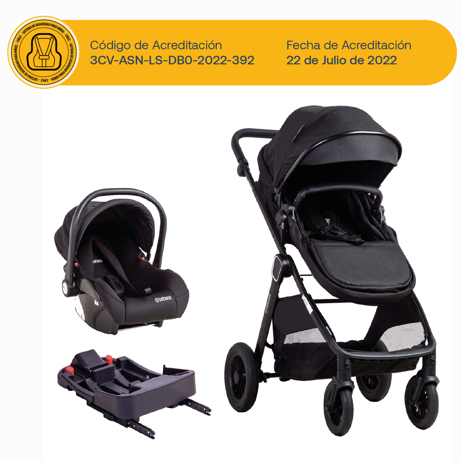 Coche Cuna Travel System Isofix Sunset Premium Negro Bebesit