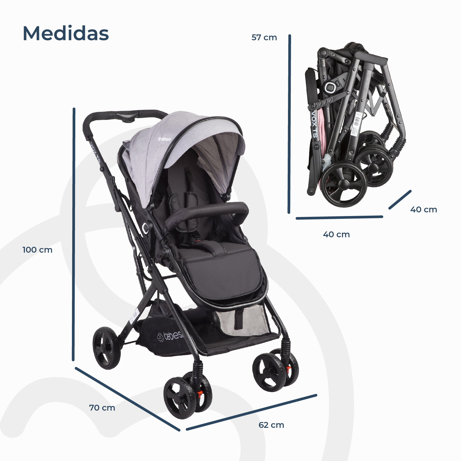 Coche Cuna travel system Vox Gris