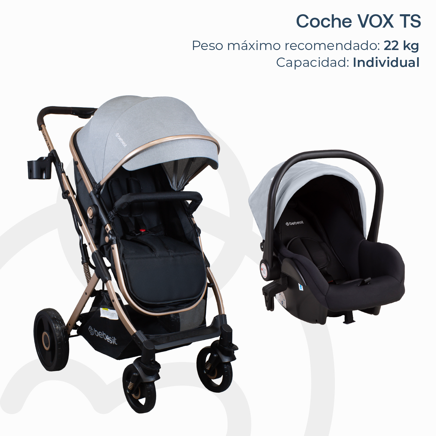 Coche Cuna Travel System Vox Gold Gris Bebesit