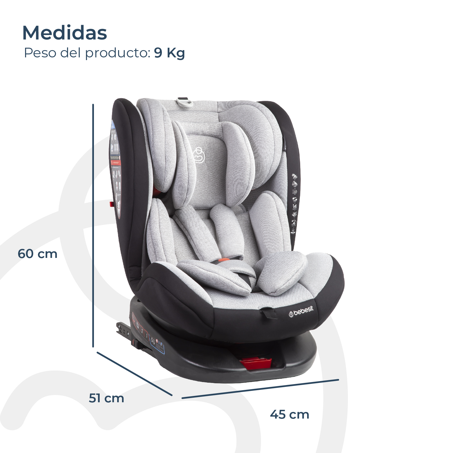 Silla de Auto Convertible 360° Isofix  Saturn Gris claro