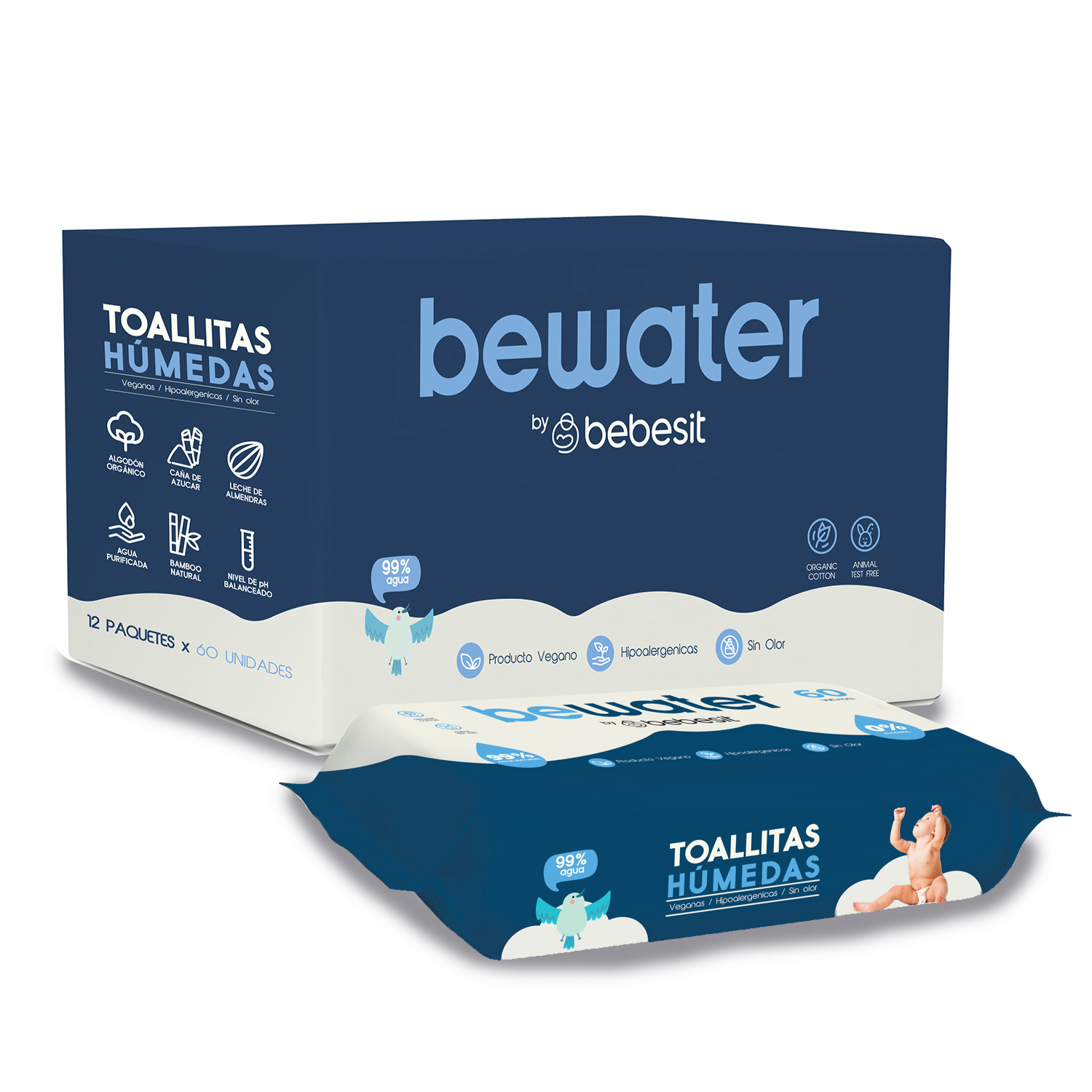 Wipes Toallitas Húmedas Be Water Bebesit Caja 12 paquetes 720 unidades