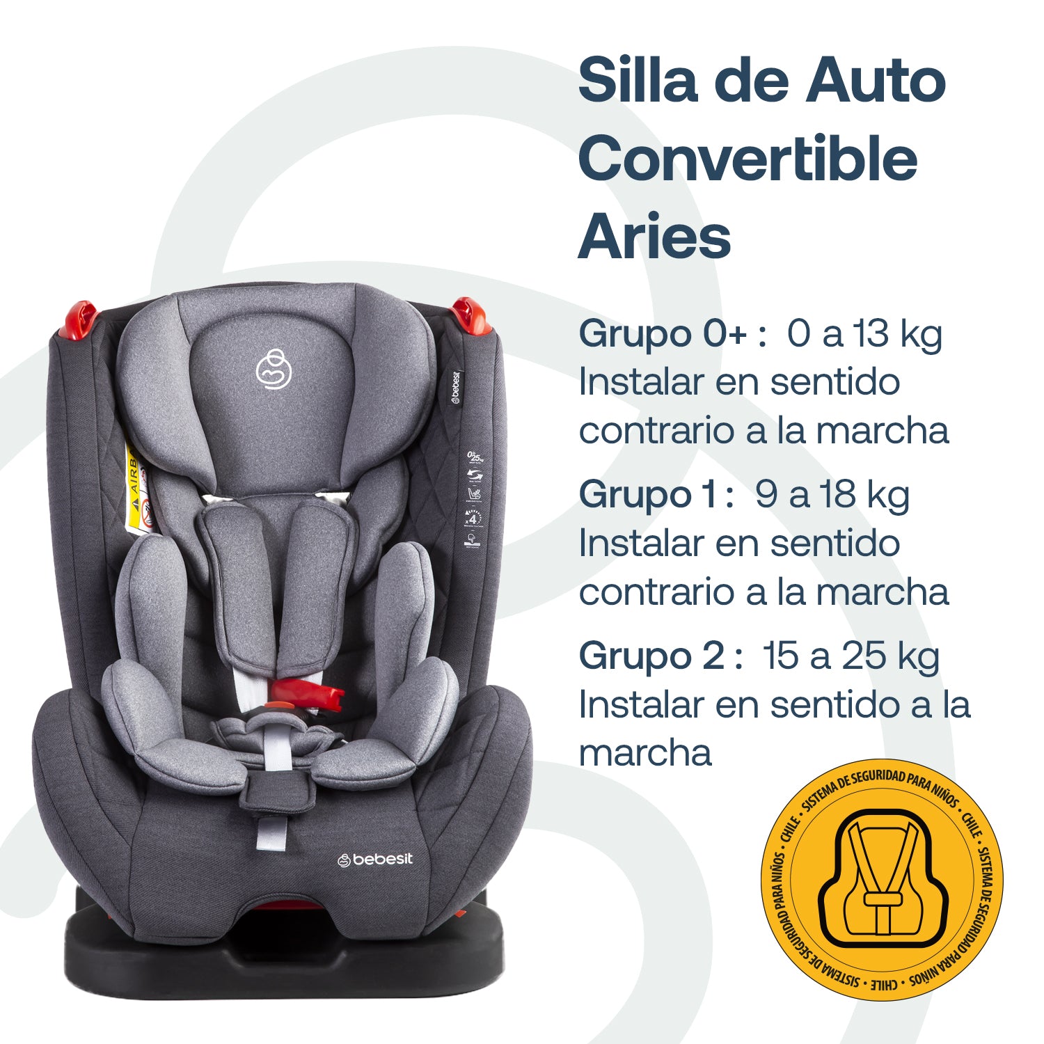 Silla de Auto Convertible Aries Gris claro