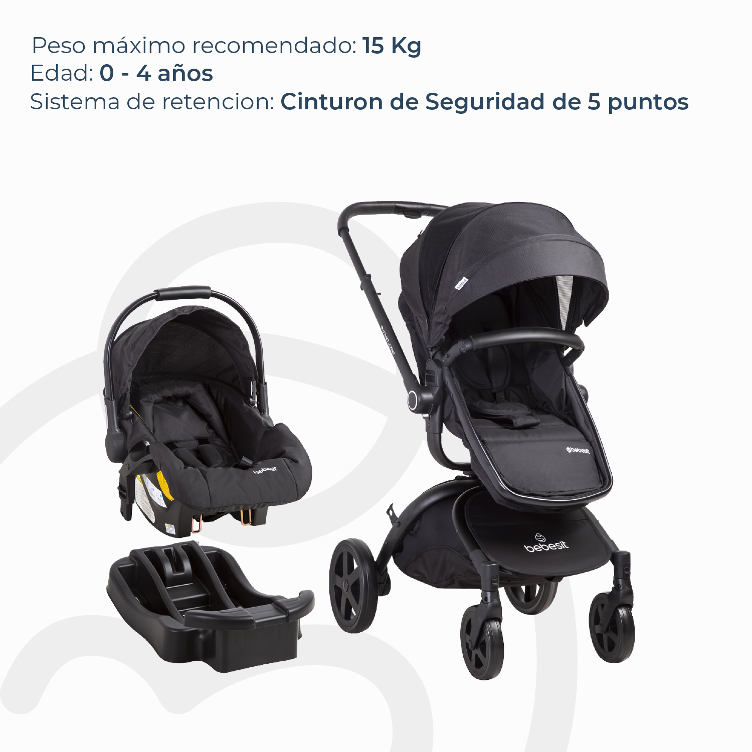 Coche Cuna travel system Deluxe 360° SX  Negro