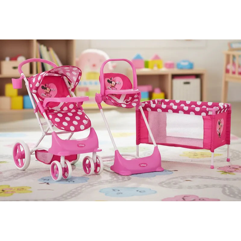 Juguete Muñeca Coche Travel, cuna y silla comer Minnie