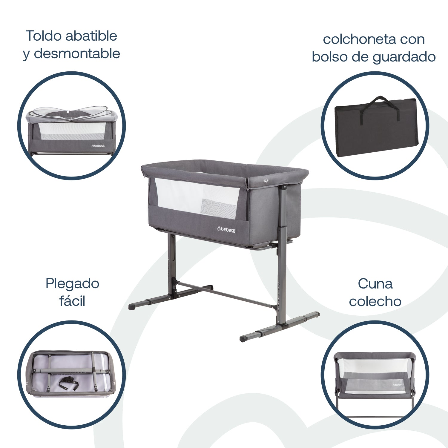 Cuna Colecho con Mosquitero MySide LX Gris Bebesit