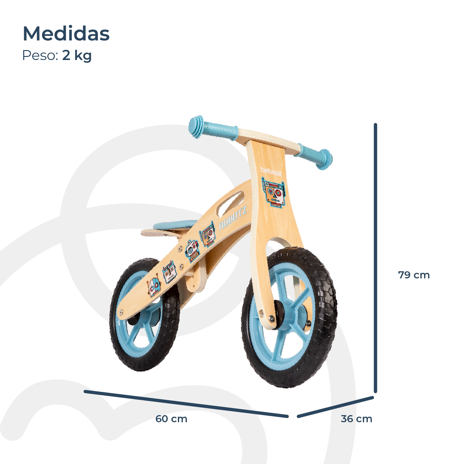 Balance Bike Bicicleta de Equilibrio Aprendizaje Madera Robot Celeste