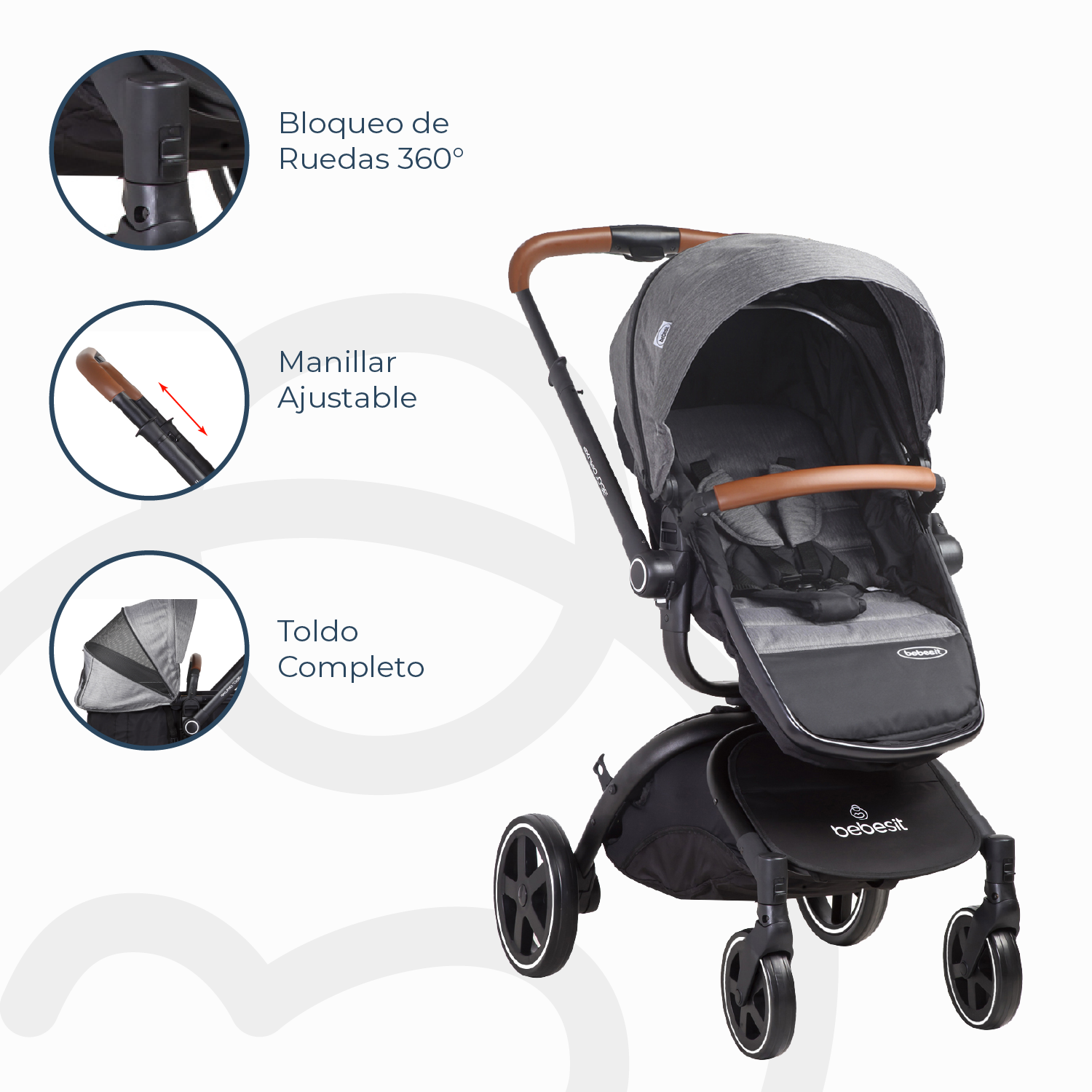 Coche Cuna travel system Deluxe 360° SX Gris