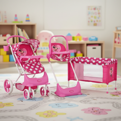 Juguete Muñeca Coche Travel, cuna y silla comer Minnie