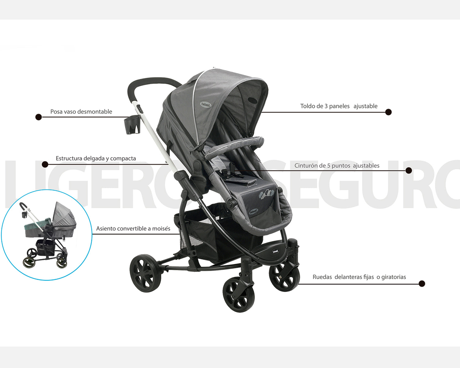 Coche Cuna travel system Alfa Nuevo Rosado