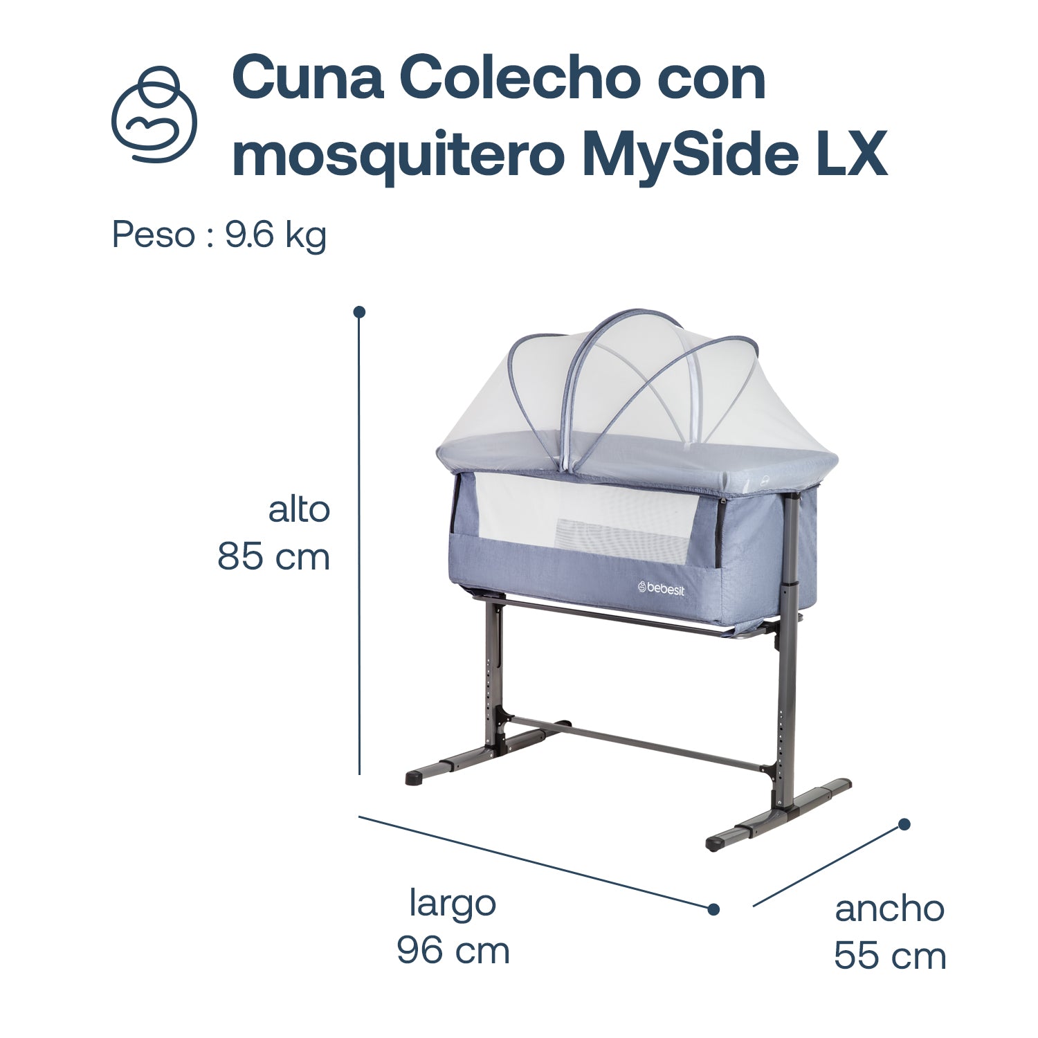 Cuna Colecho con Mosquitero MySide LX Azul Bebesit