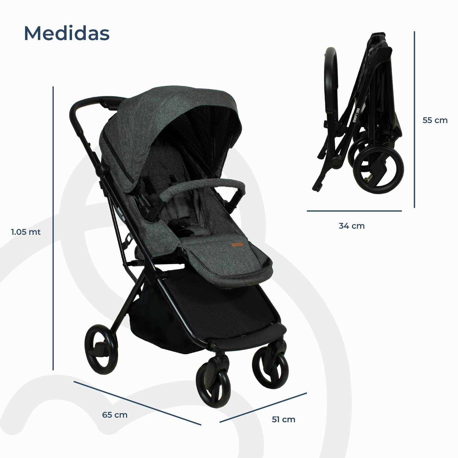 Coche Cuna travel system Swift 360 Gris
