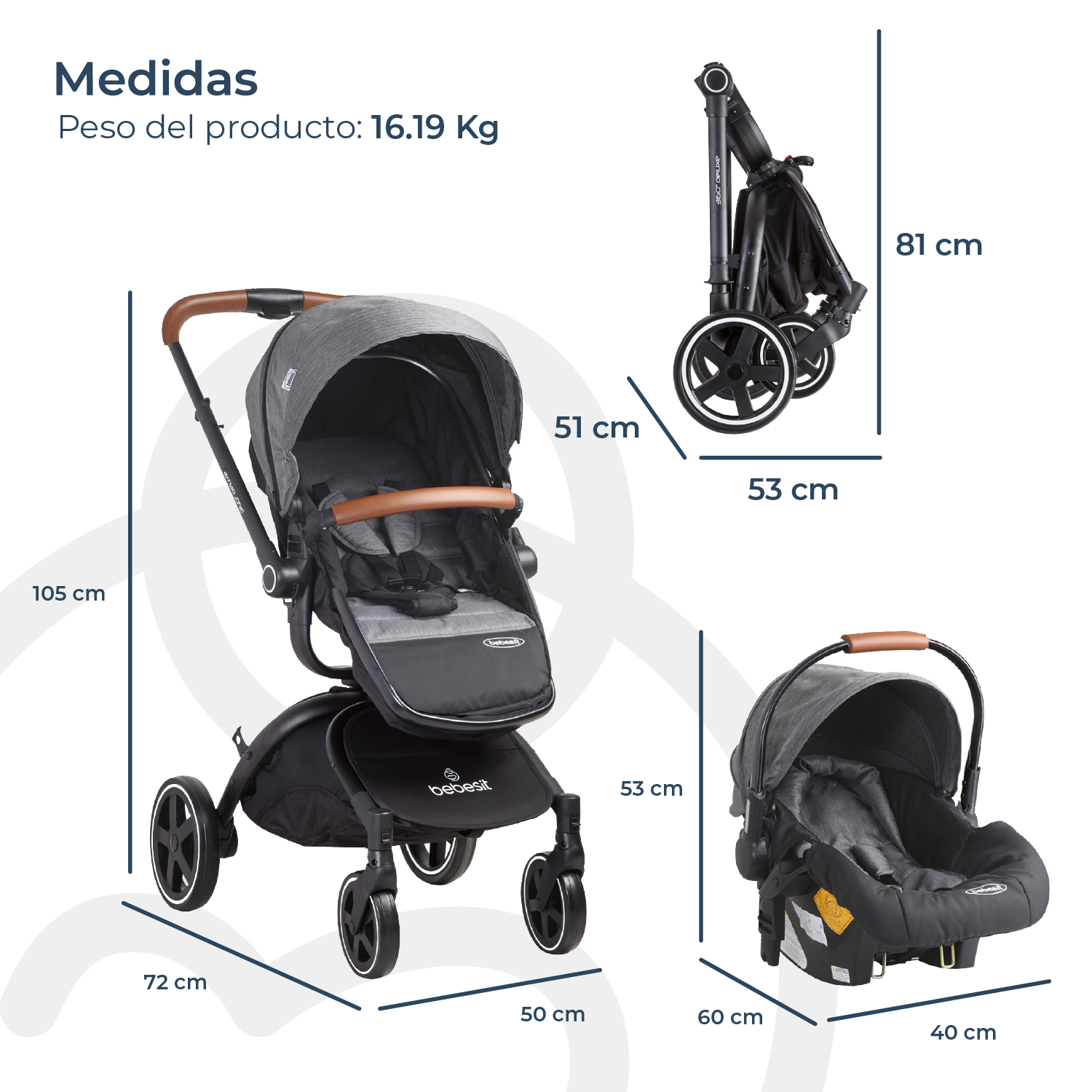 Coche Cuna travel system Deluxe 360° SX Gris