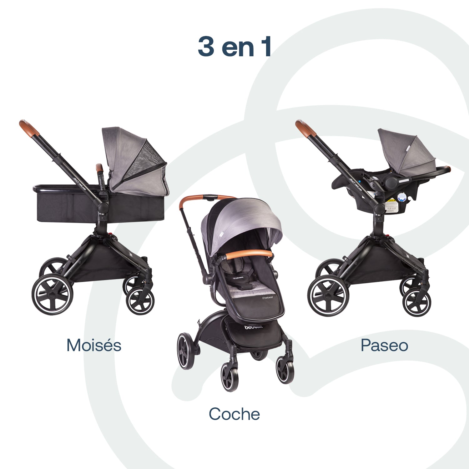 Coche Cuna travel system Deluxe 360° SX Gris