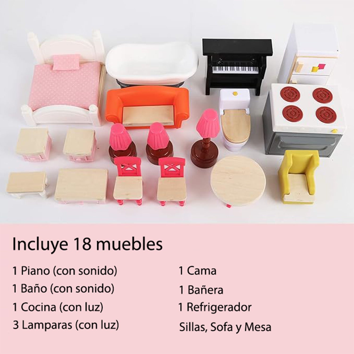 Casa de Muñecas + Muebles Madera Montessori  Bella