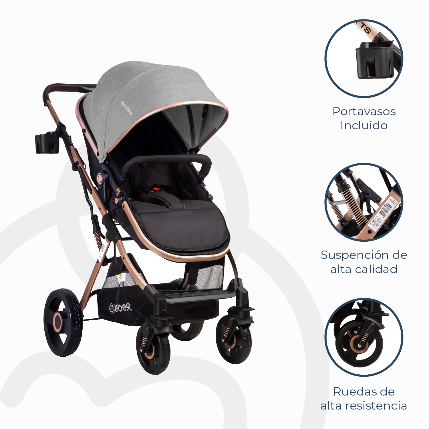 Coche Cuna Paseo Vox Gold Gris