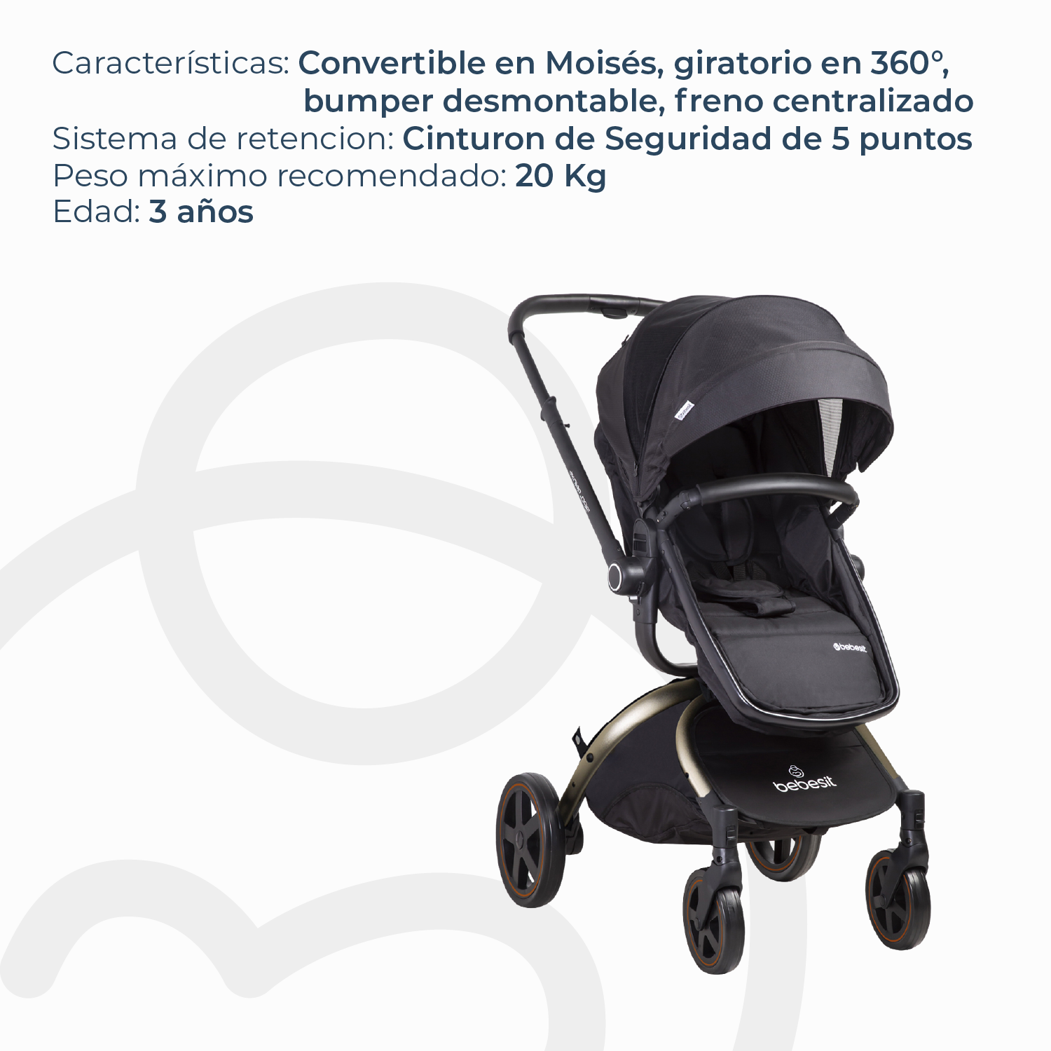 Coche Cuna Travel System Deluxe 360° SX Dorado Bebesit