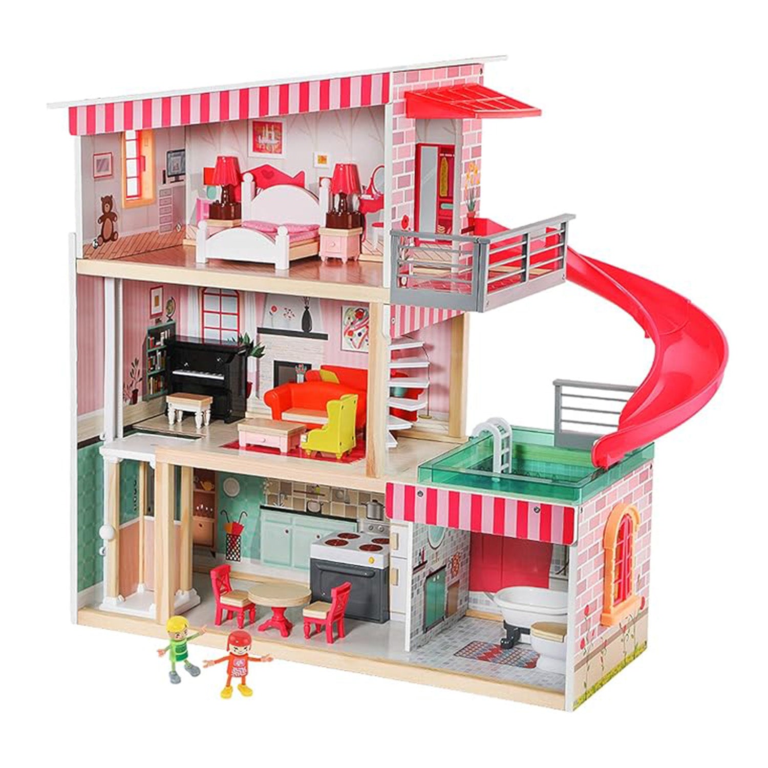 Casa de Muñecas + Muebles Madera Montessori  Bella